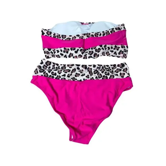 NWT Show Your Beauty Hot Pink Cheetah Print Bikini Size Large - Picture 5 of 9